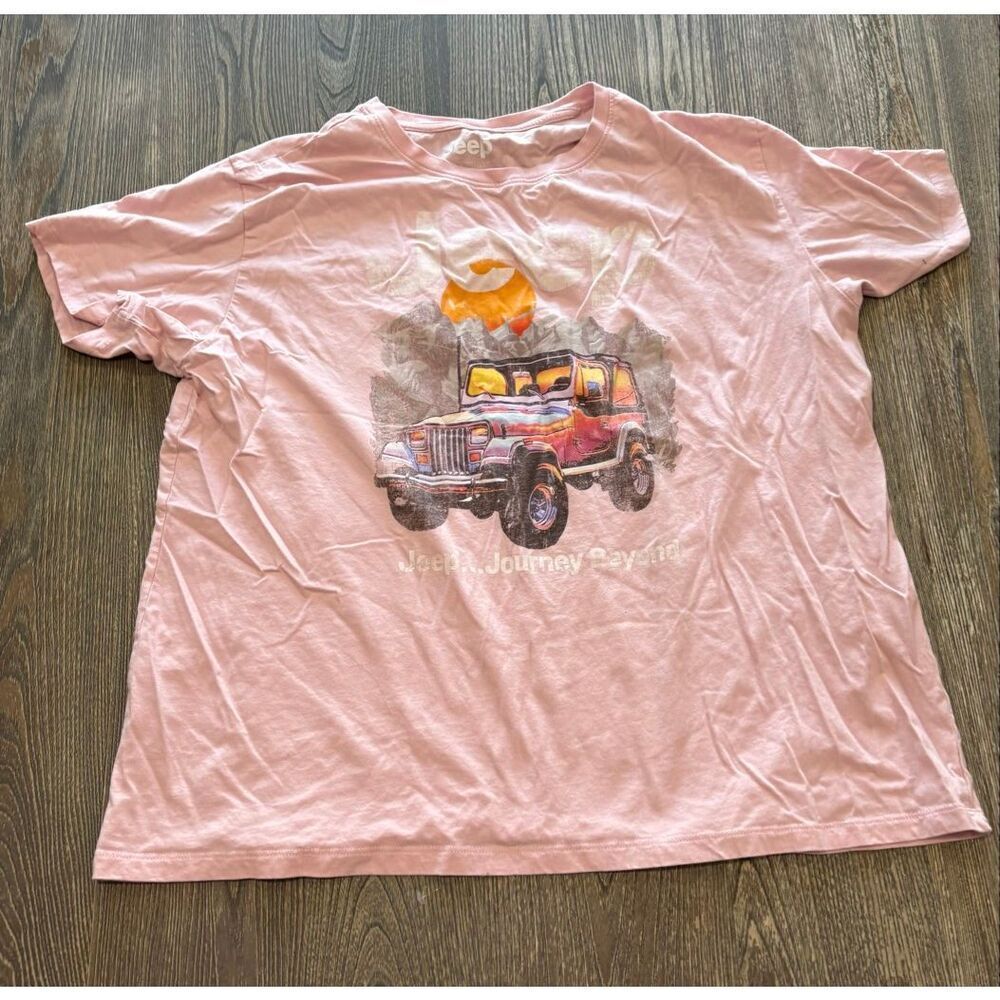 Jeep Journey Beyond Graphic Print T-Shirt Short Sleeve Crew Neck Pink Size XL